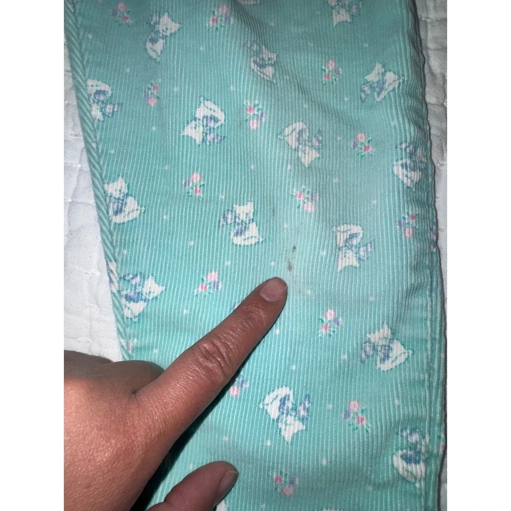 Vtg 90s OshKosh Toddler Girls 3T Corduroy Overalls Teal Cat Print USA FLAW